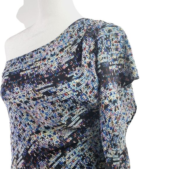 Gemma One Shoulder Sequin Print 100% Silk Slip Dress, Sz XS - Picture 5 of 9